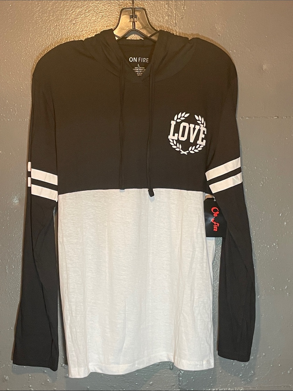On Fire Black & White 'LOVE' Two-Tone Hooded Long Sleeve